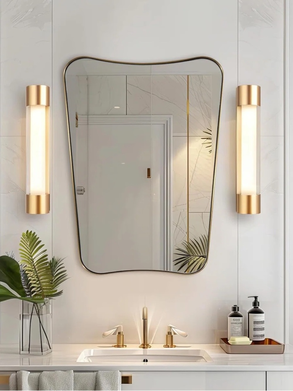 Contemporary Concave Scalloped Irregular Bathroom Vanity Mirror